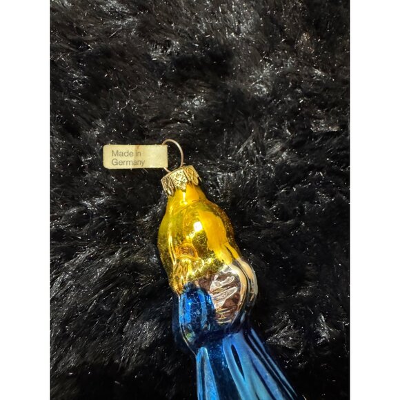 Vintage German Glass Ornament With Blue & Gold Angel Playing Trumpet - Picture 2 of 3